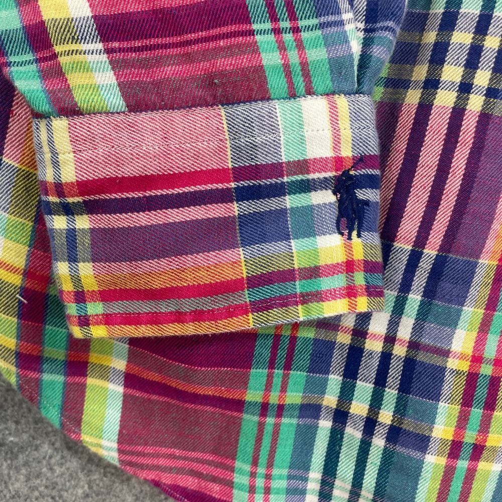 Polo Ralph Lauren Mens Shirt M Multi-Color Plaid Linen Blend Long Sleeve Classic - Picture 6 of 12